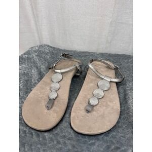 Vionic Lizbeth Silver Metallic Leather T-Strap Sandal Womens 11‎ Orthopedic